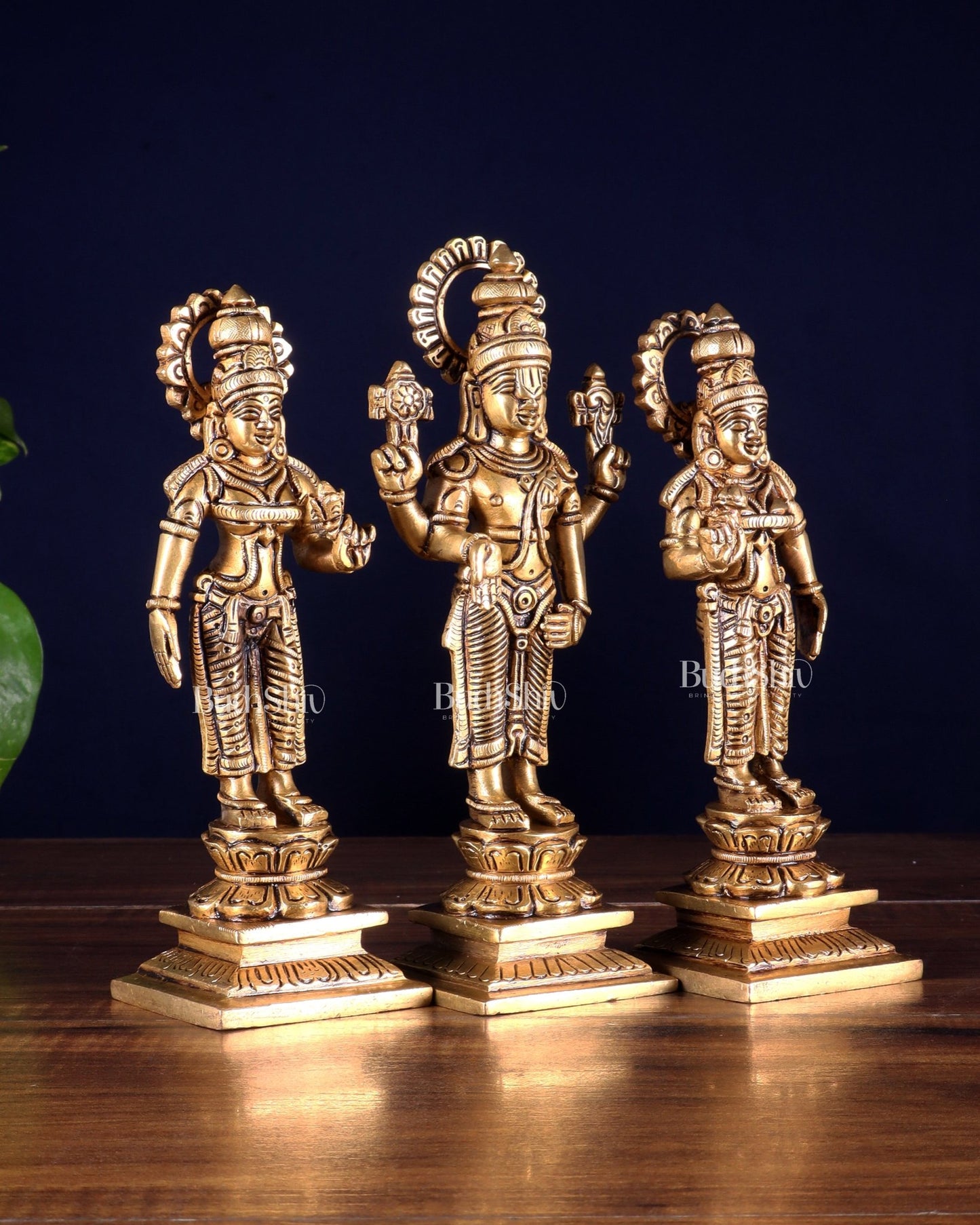 Brass Tirupati Balaji with Bhudevi and Sridevi | 8 inch idols - Budhshiv.com