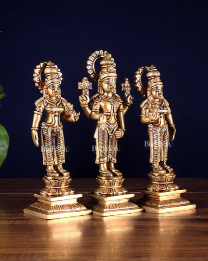 Brass Tirupati Balaji with Bhudevi and Sridevi | 8 inch idols - Budhshiv.com