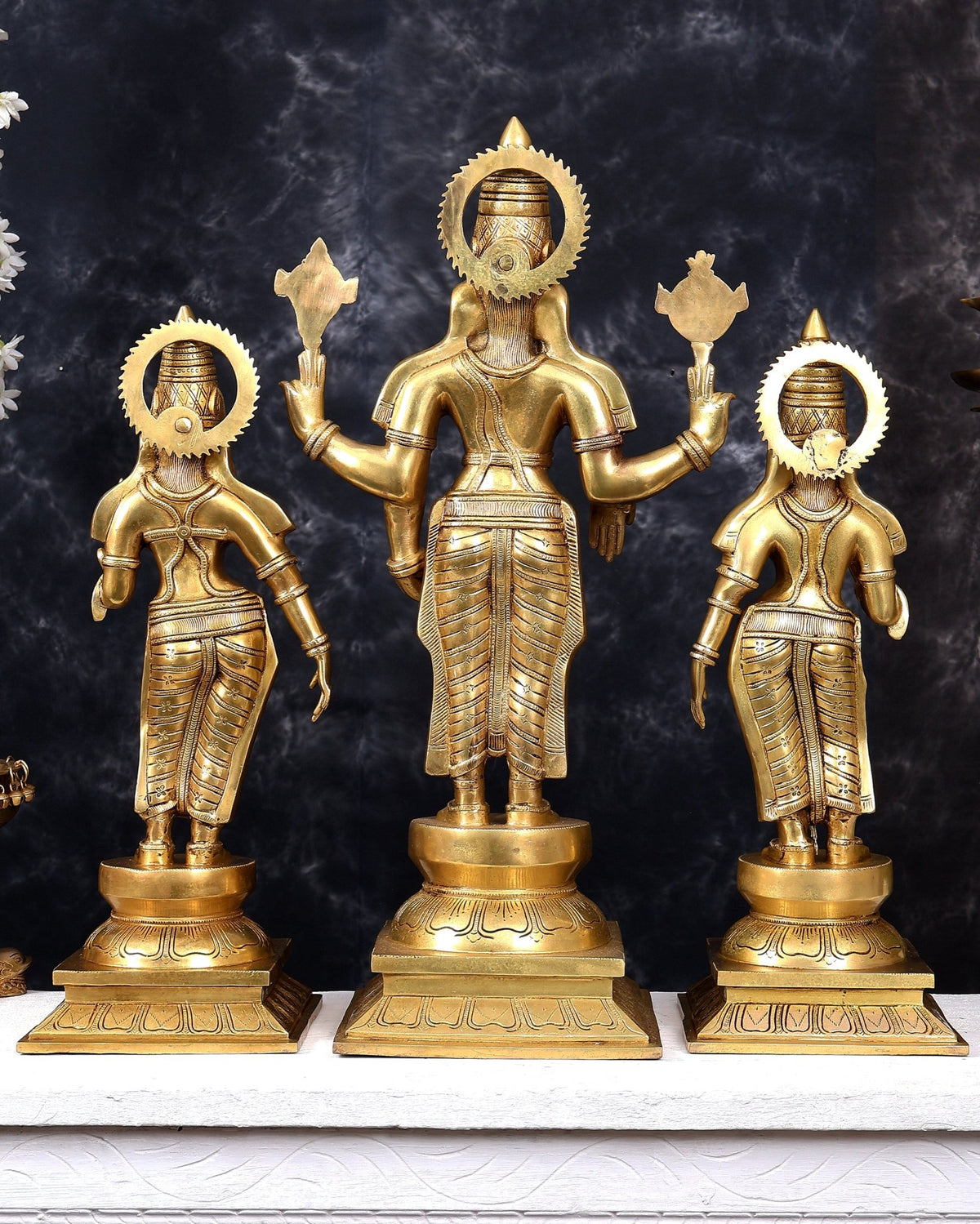 Brass Tirupati Balaji with Bhudevi and Sridevi — Idol Set 30 inch - Budhshiv.com