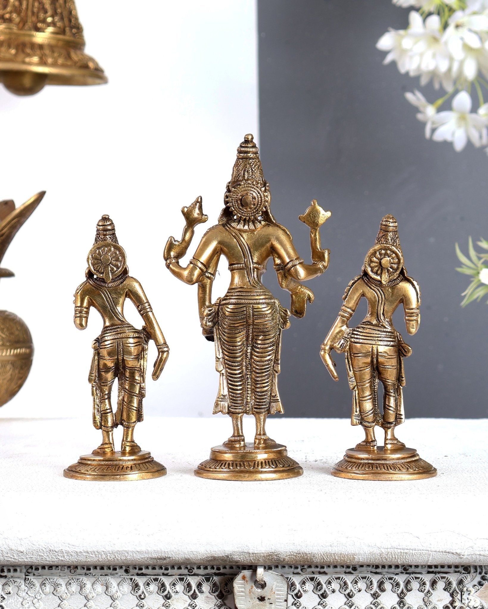 Brass Tirupati Balaji with Bhudevi and Sridevi Idol Set -7 inch - Budhshiv.com