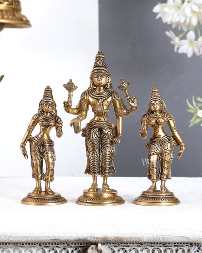 Brass Tirupati Balaji with Bhudevi and Sridevi Idol Set -7 inch - Budhshiv.com