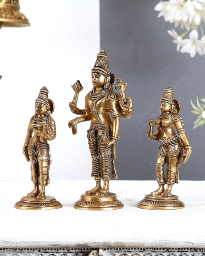 Brass Tirupati Balaji with Bhudevi and Sridevi Idol Set -7 inch - Budhshiv.com