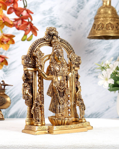 Brass Tirupati Balaji with Bhudevi Sridevi Idol with Prabhavali – Divine Temple Statue (9 Inches) - Budhshiv.com