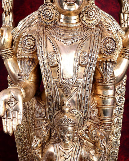 Brass Tirupati Balaji with Goddess Lakshmi Statue – Large Full Body Divine Sculpture (52 Inch) - Budhshiv.com