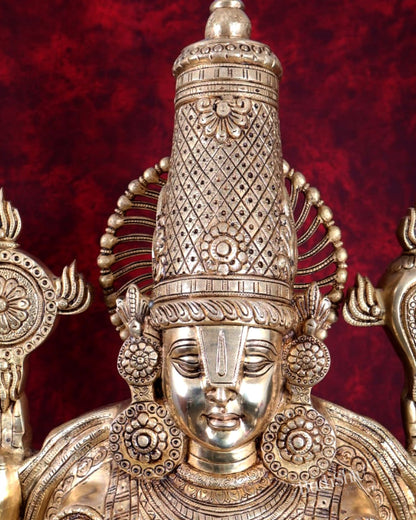 Brass Tirupati Balaji with Goddess Lakshmi Statue – Large Full Body Divine Sculpture (52 Inch) - Budhshiv.com