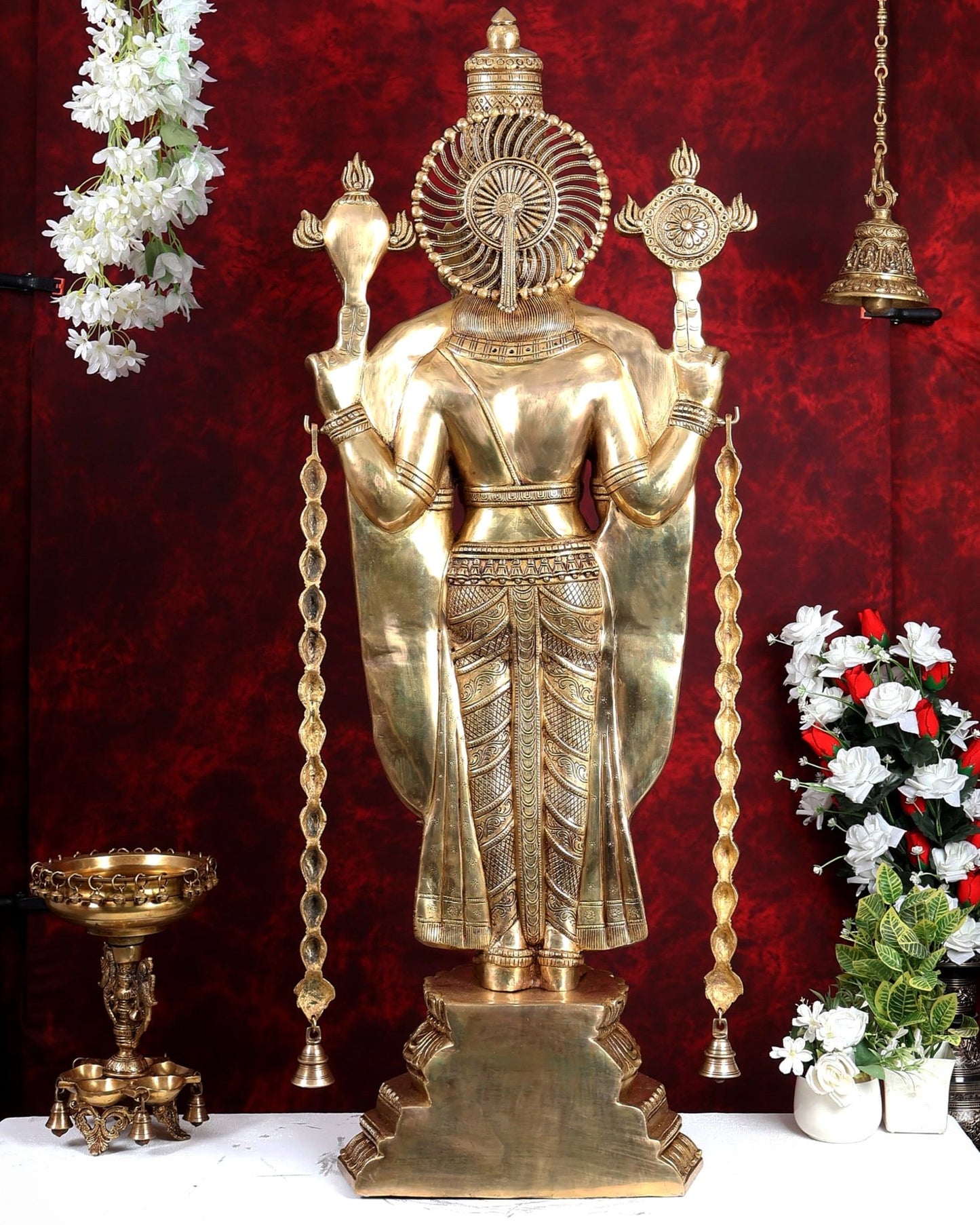 Brass Tirupati Balaji with Goddess Lakshmi Statue – Large Full Body Divine Sculpture (52 Inch) - Budhshiv.com