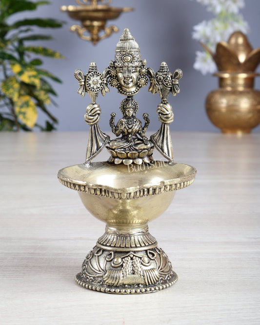 Brass Tirupati Balaji with Lakshmi Diya Oil Lamp 5.5 inch - Budhshiv.com