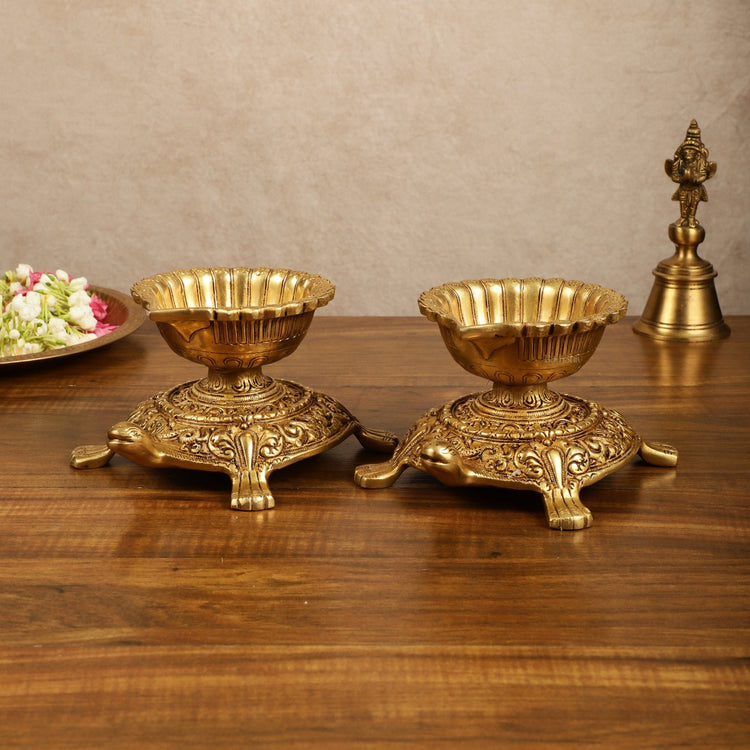 Brass Tortoise Diya Lamp 6 inch - Budhshiv.com