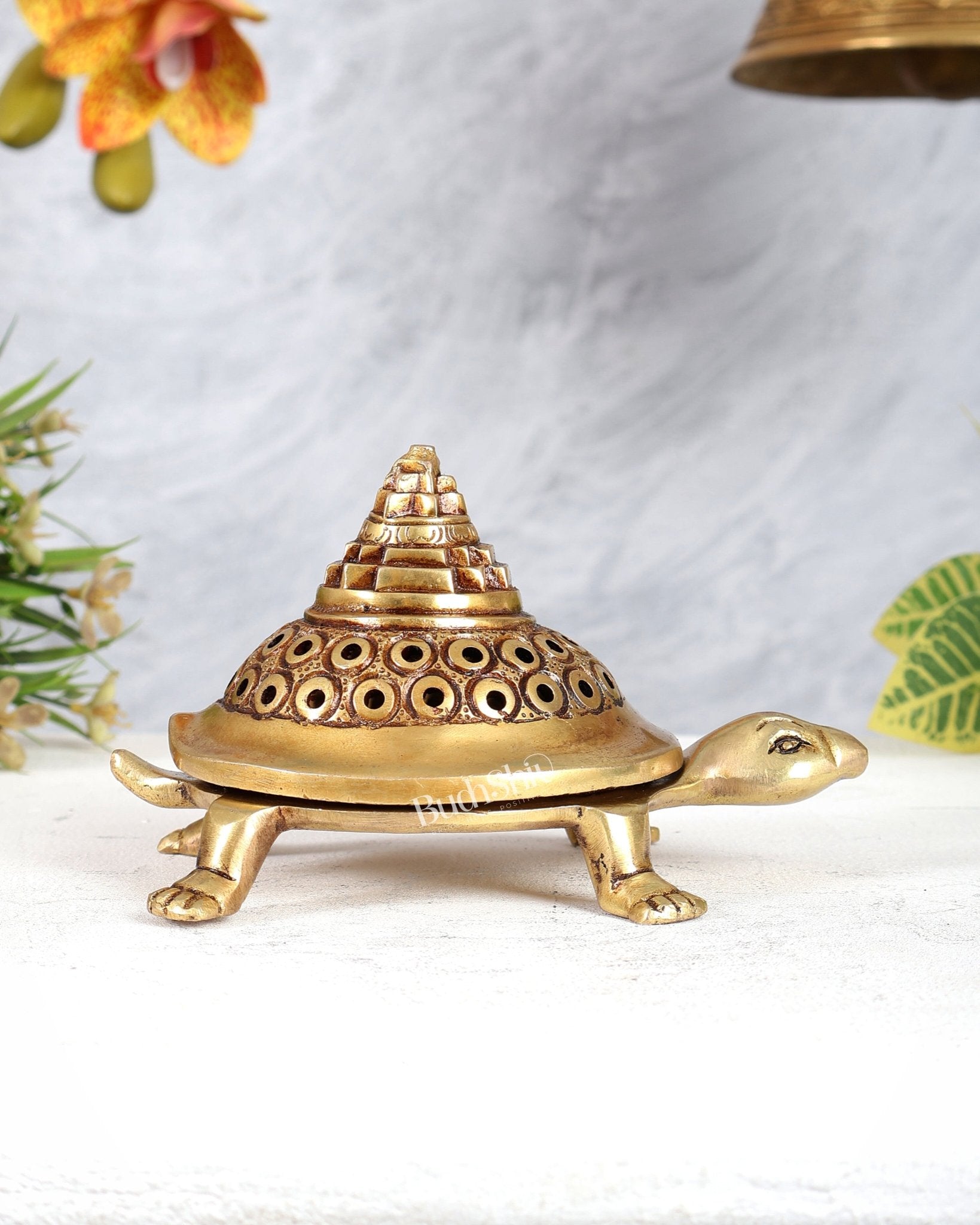 Brass Tortoise Shree Yantra Dhoop Burner with Removable Lid - Budhshiv.com