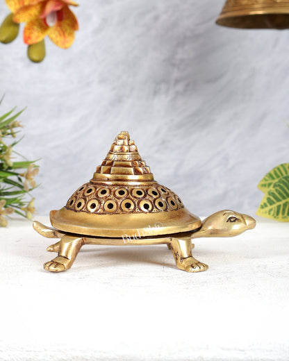 Brass Tortoise Shree Yantra Dhoop Burner with Removable Lid - Budhshiv.com