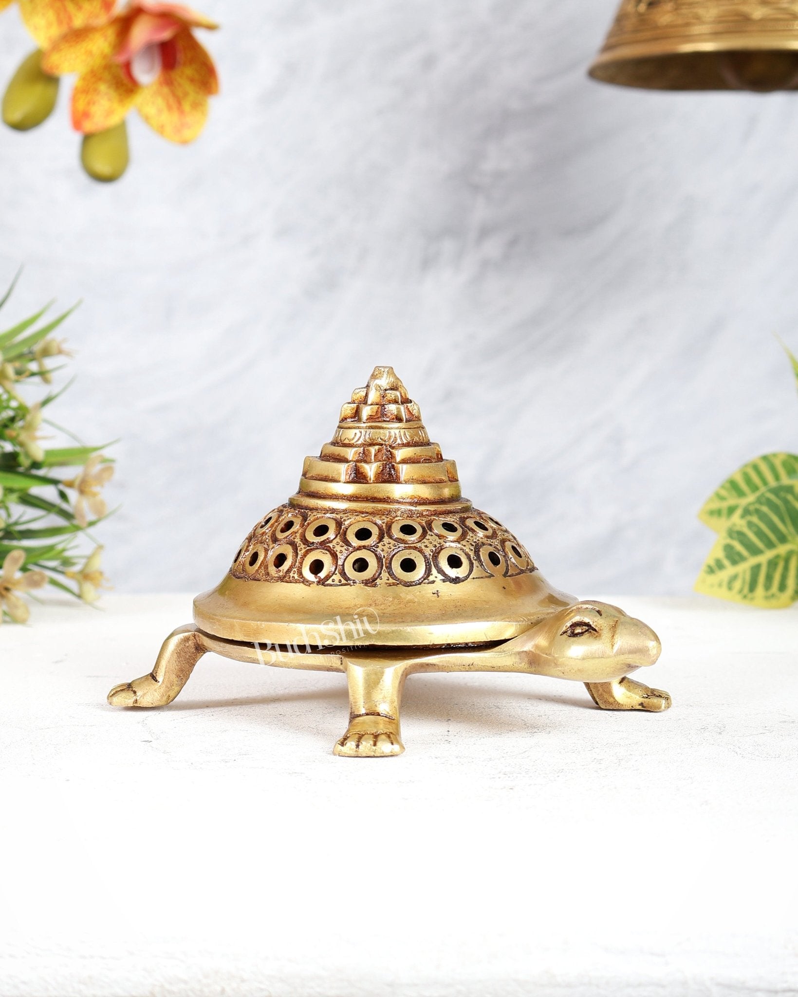 Brass Tortoise Shree Yantra Dhoop Burner with Removable Lid - Budhshiv.com