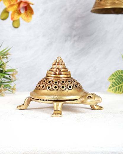 Brass Tortoise Shree Yantra Dhoop Burner with Removable Lid - Budhshiv.com
