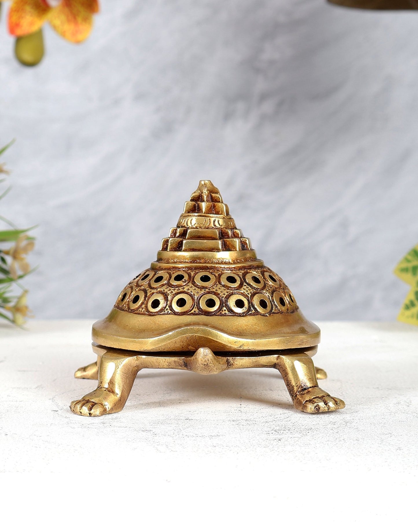 Brass Tortoise Shree Yantra Dhoop Burner with Removable Lid - Budhshiv.com