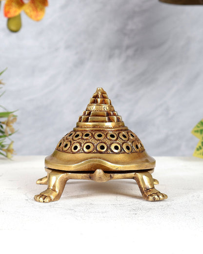 Brass Tortoise Shree Yantra Dhoop Burner with Removable Lid - Budhshiv.com