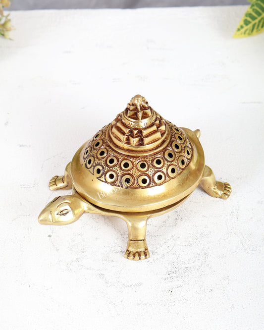Brass Tortoise Shree Yantra Dhoop Burner with Removable Lid - Budhshiv.com