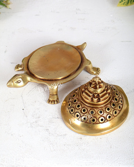 Brass Tortoise Shree Yantra Dhoop Burner with Removable Lid - Budhshiv.com