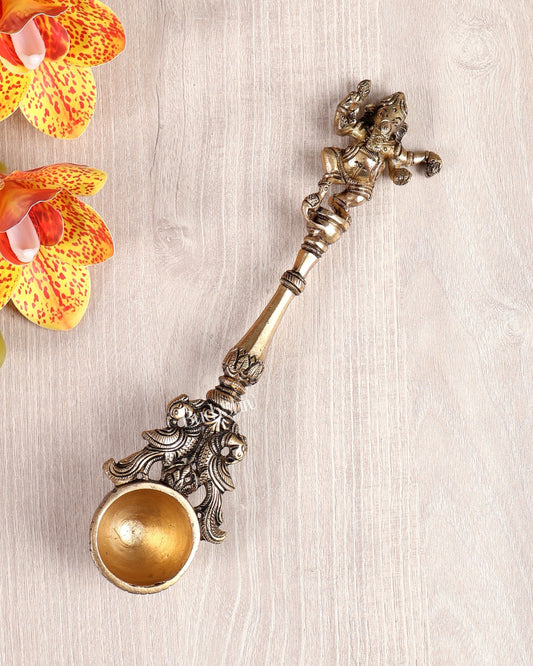 Brass Traditional Hawan Spoon – Sruva Offering Ladle for Yagya & Pooja (8.6 inch ) - Budhshiv.com