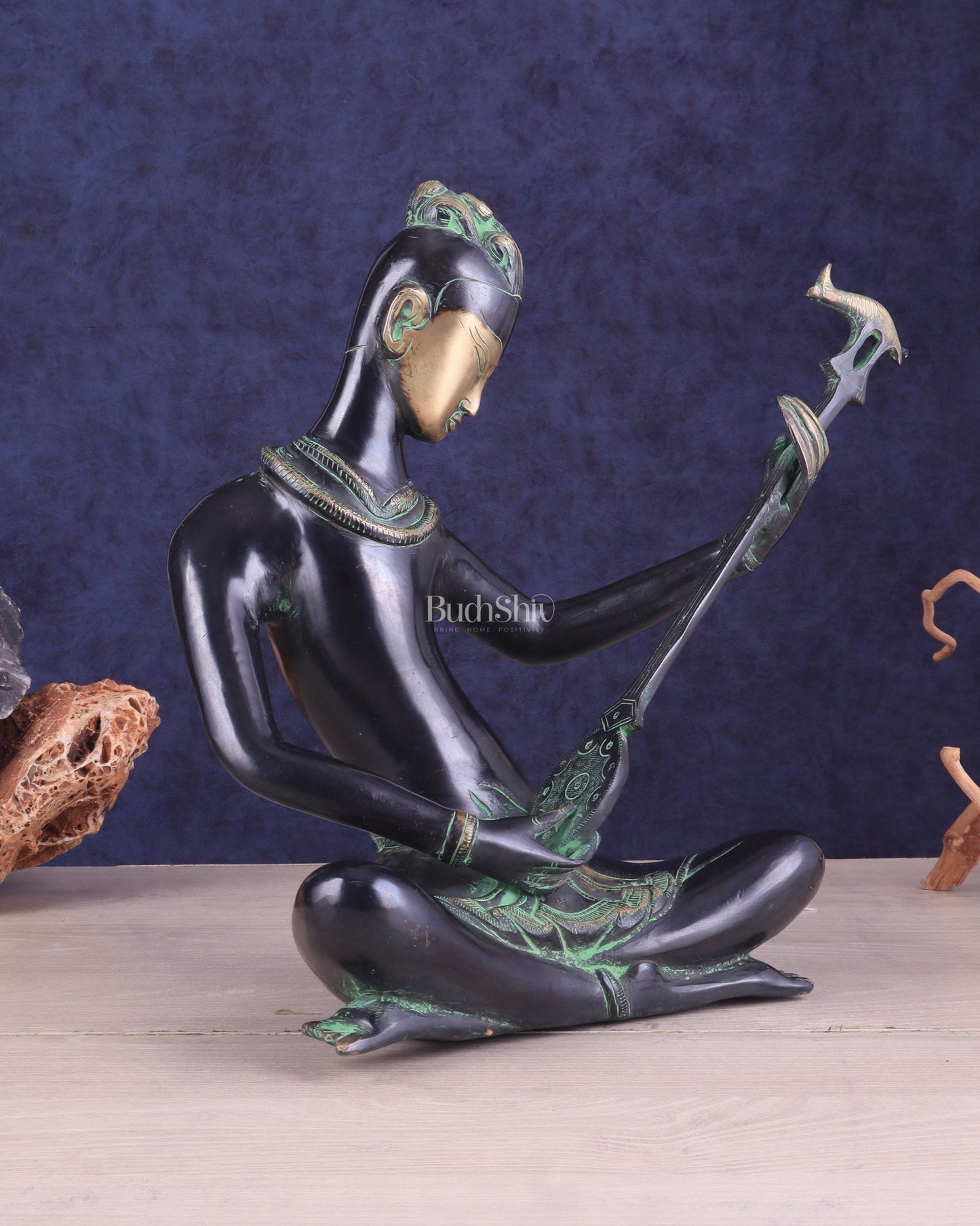 Brass Tribal Musician sitar player large Showpiece - Vintage Design, 13 Inches - Budhshiv.com