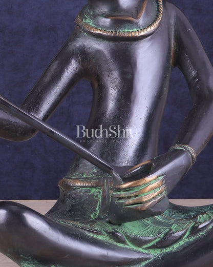 Brass Tribal Musician tanpura player large Showpiece - Vintage Design, 13 Inches - Budhshiv.com