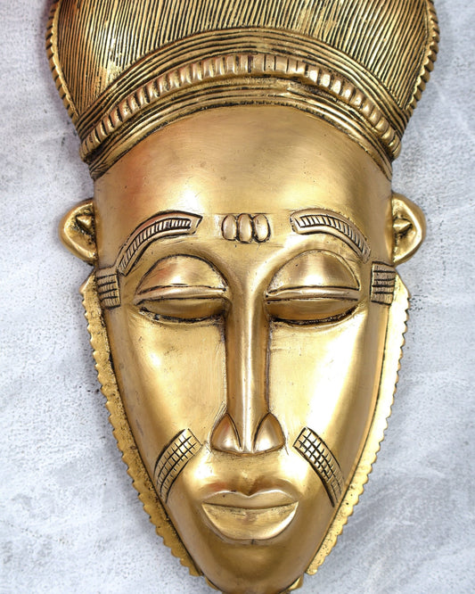 Brass Tribal Shaman Mask Wall Hanging – Handcrafted Ethnic Decorative Wall Art 13.5 inch - Budhshiv.com