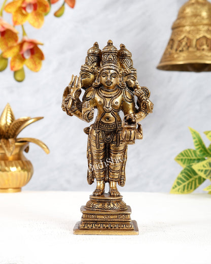 Brass Trimurti Idol – Brahma Vishnu Mahesh Standing Form Divine Sculpture (6.25 Inches) - Budhshiv.com