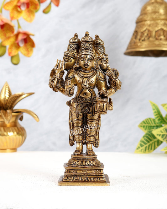 Brass Trimurti Idol – Brahma Vishnu Mahesh Standing Form Divine Sculpture (6.25 Inches) - Budhshiv.com