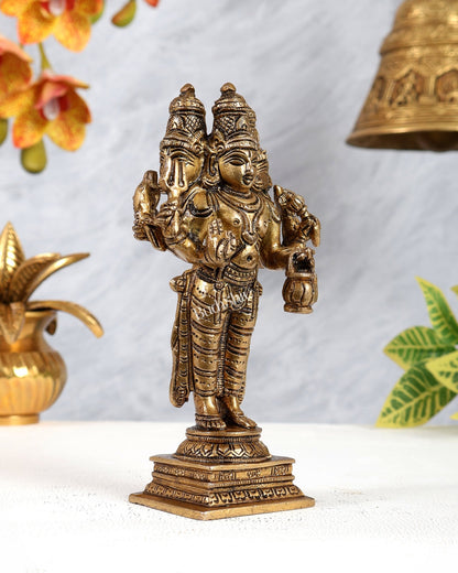 Brass Trimurti Idol – Brahma Vishnu Mahesh Standing Form Divine Sculpture (6.25 Inches) - Budhshiv.com