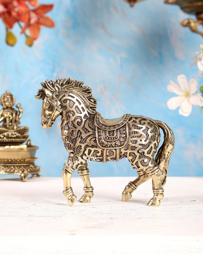 Brass Trotting Horse Showpiece | Mosaic Design Vastu Decorative Statue 5" - Budhshiv.com