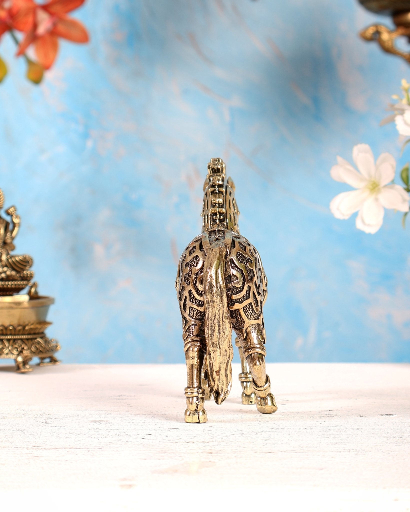 Brass Trotting Horse Showpiece | Mosaic Design Vastu Decorative Statue 5" - Budhshiv.com