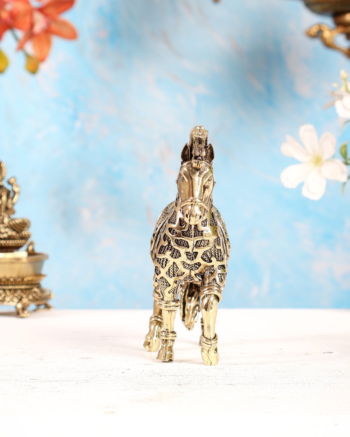 Brass Trotting Horse Showpiece | Mosaic Design Vastu Decorative Statue 5" - Budhshiv.com