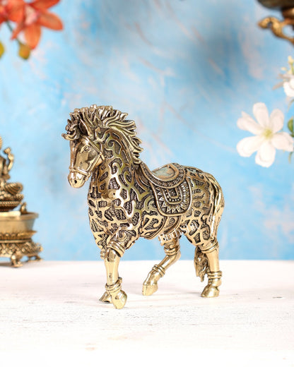 Brass Trotting Horse Showpiece | Mosaic Design Vastu Decorative Statue 5" - Budhshiv.com