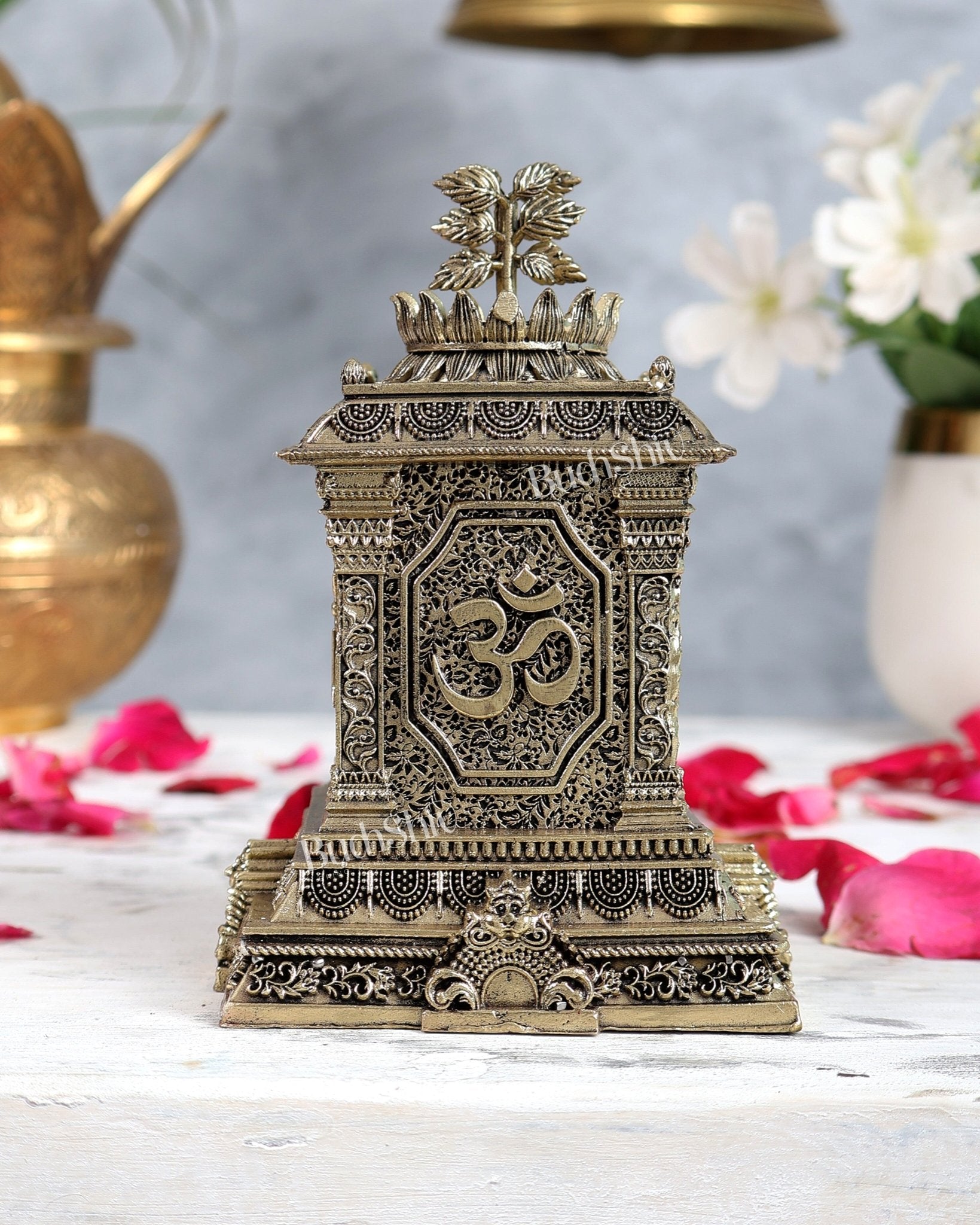 Brass Tulsi Pot | Superfine Intricate Tulsi Planter for Puja & Home Décor 5" - Budhshiv.com