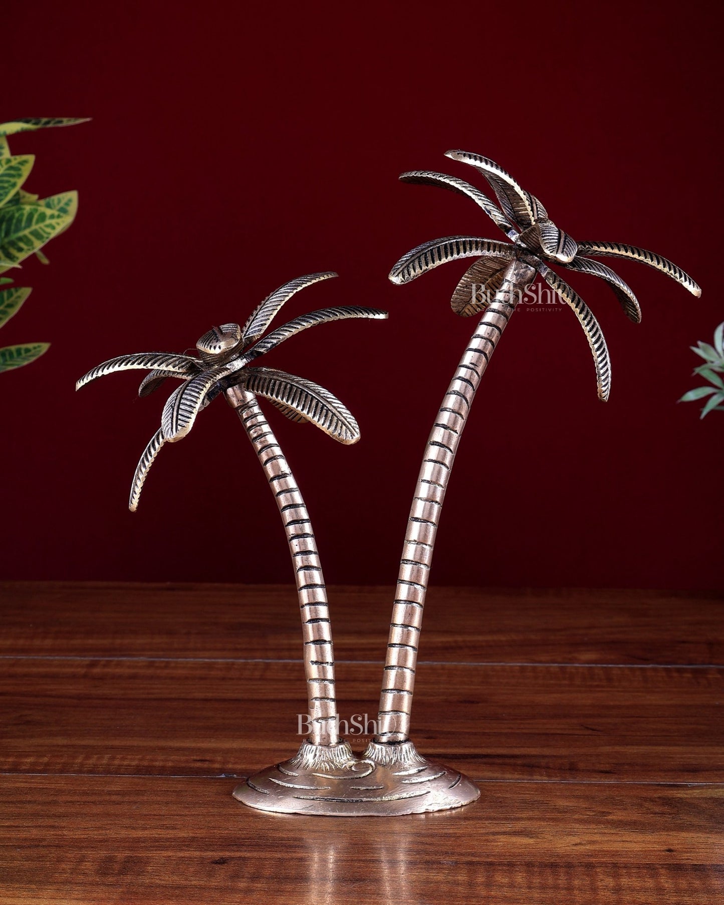 Brass Twin Palm Tree Decorative Showpiece – Vastu Approved Artefact 10 inch - Budhshiv.com
