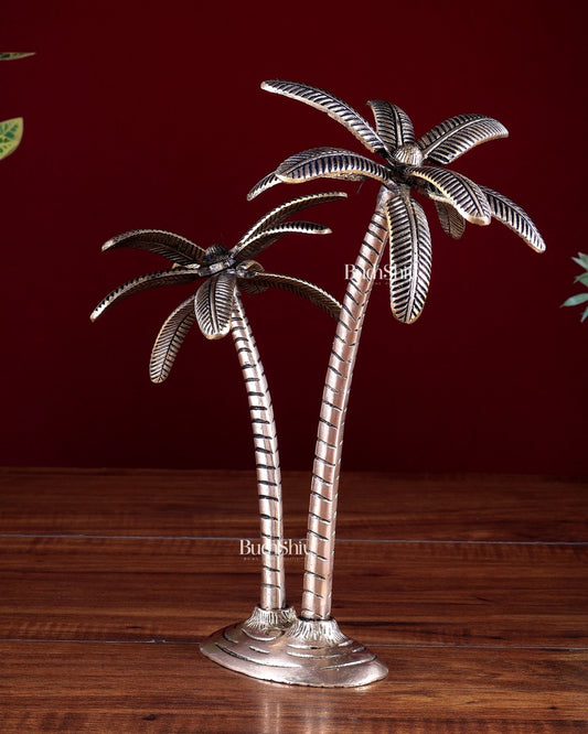 Brass Twin Palm Tree Decorative Showpiece – Vastu Approved Artefact 10 inch - Budhshiv.com