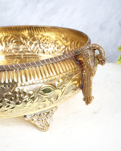 Brass Twin Peacock Urli – Lightweight Large Decorative Bowl (14 Inches) - Budhshiv.com