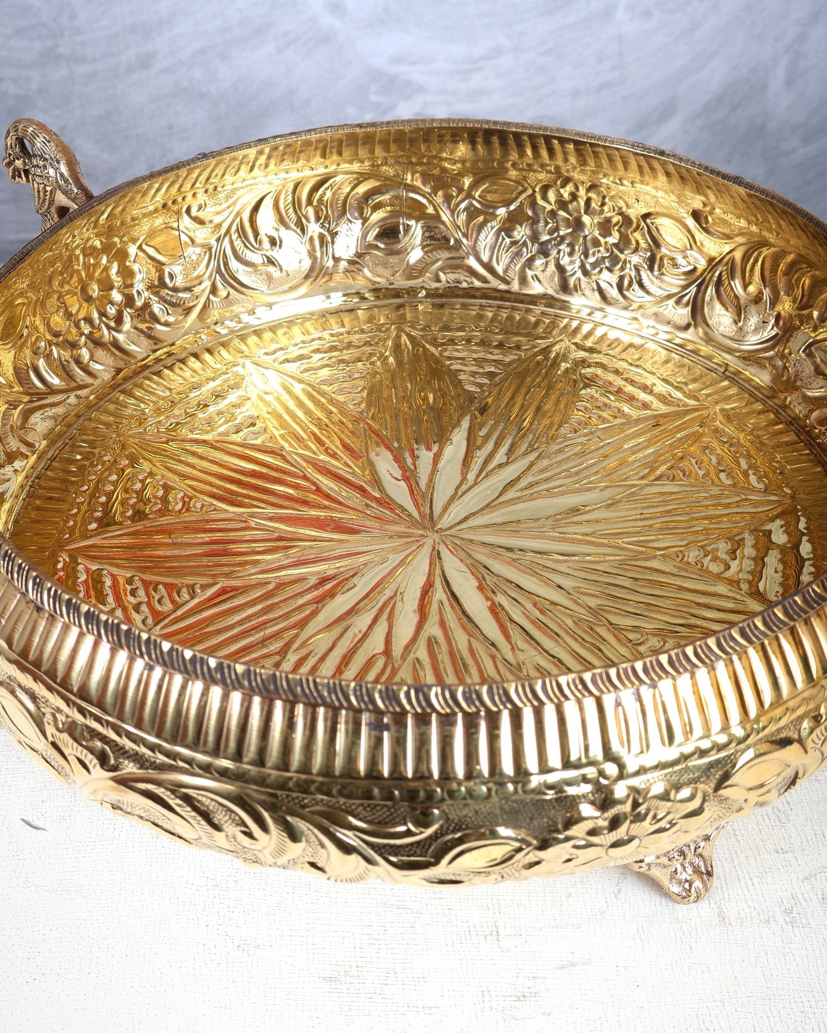Brass Twin Peacock Urli – Lightweight Large Decorative Bowl (14 Inches) - Budhshiv.com