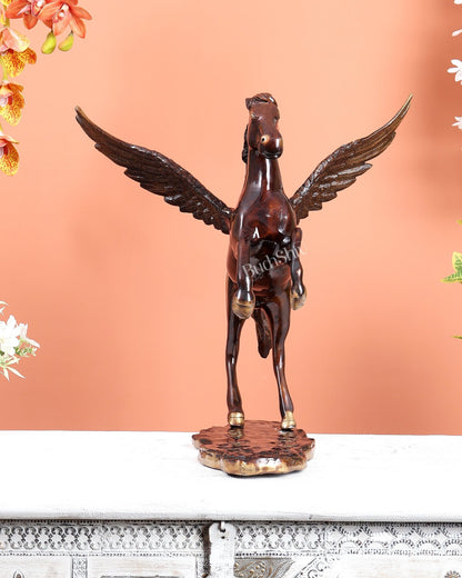 Brass Uchchaihshravas Horse Statue – Caramel Tone Celestial Pegasus Inspired Sculpture (16.5 Inches) - Budhshiv.com