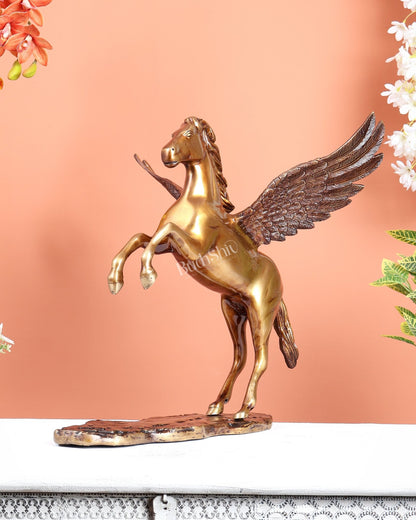 Brass Uchchaihshravas Horse Statue – Dual Tone Veneer Brown & Matte Brass Gold Finish (16.5 Inches) - Budhshiv.com