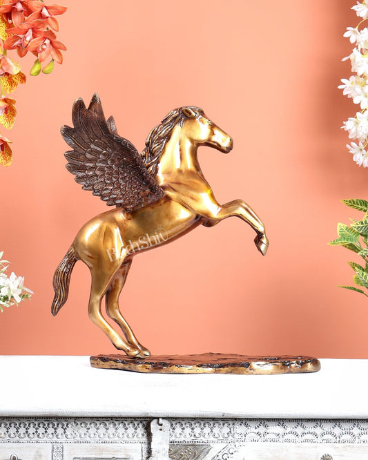 Brass Uchchaihshravas Horse Statue – Dual Tone Veneer Brown & Matte Brass Gold Finish (16.5 Inches) - Budhshiv.com