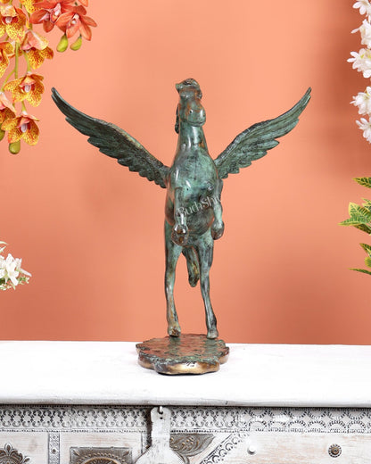 Brass Uchchaihshravas Horse Statue – Mottled Deep Celestial Green 16.5" - Budhshiv.com