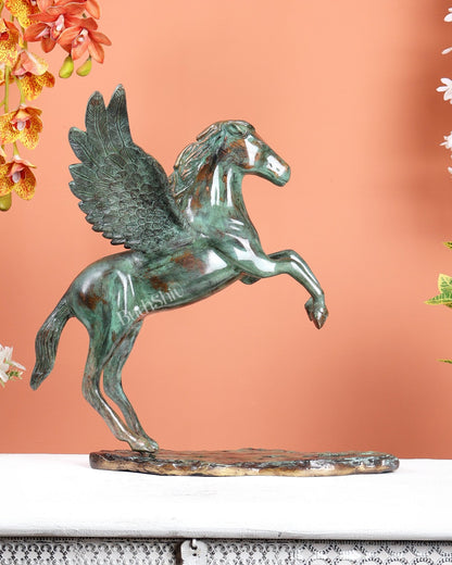 Brass Uchchaihshravas Horse Statue – Mottled Deep Celestial Green 16.5" - Budhshiv.com