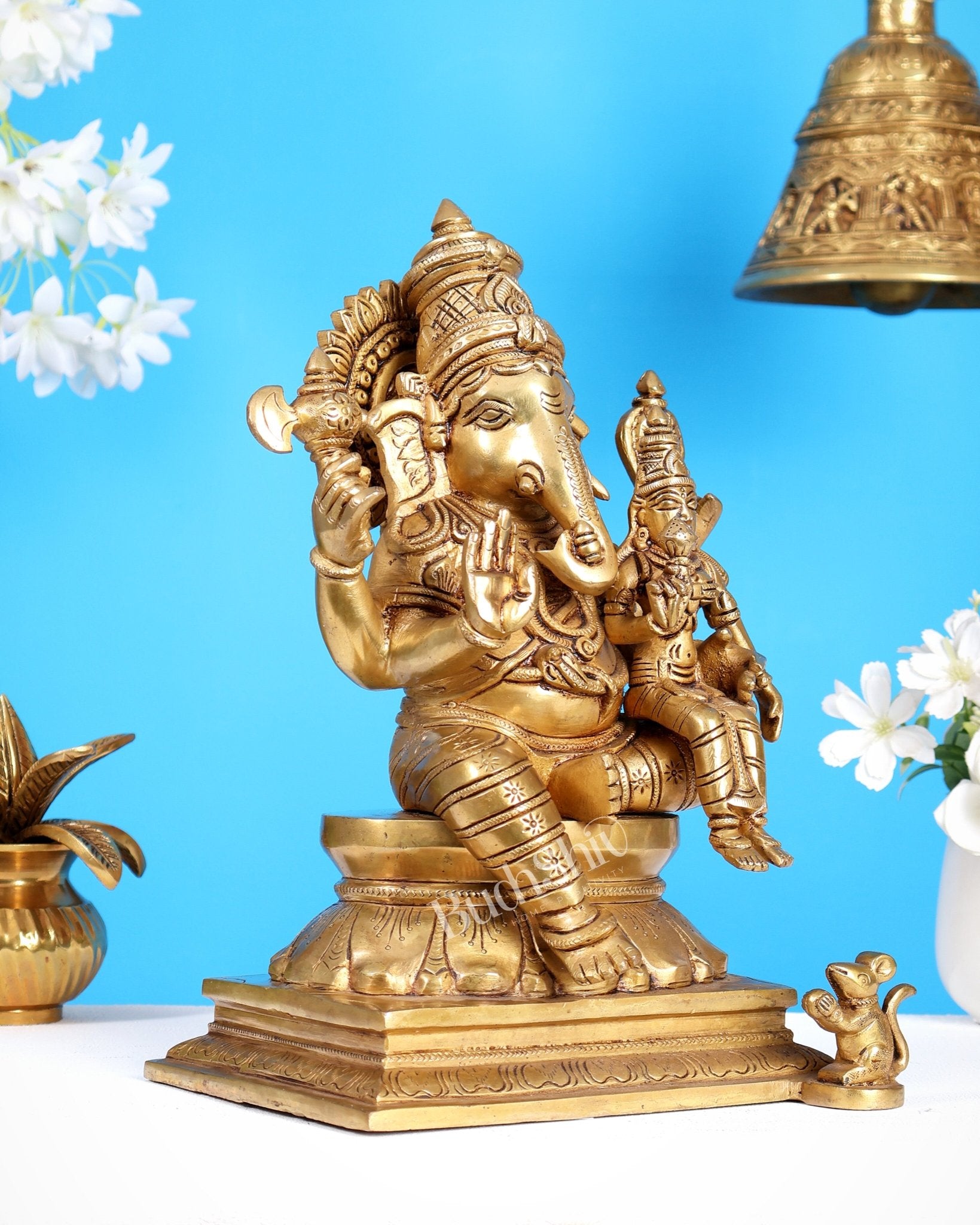 Brass Uchishta Siddhi Ganesha Sculpture 12" - Budhshiv.com