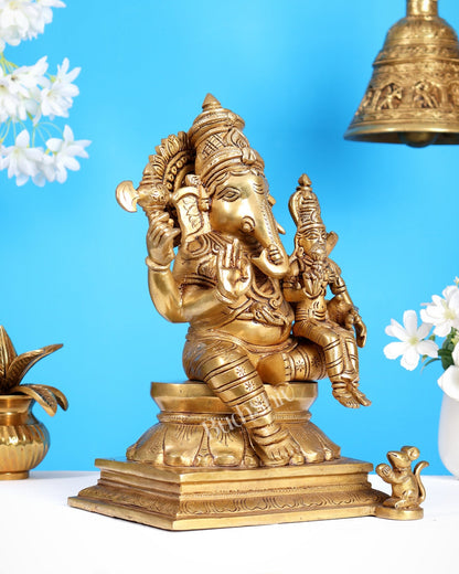 Brass Uchishta Siddhi Ganesha Sculpture 12" - Budhshiv.com