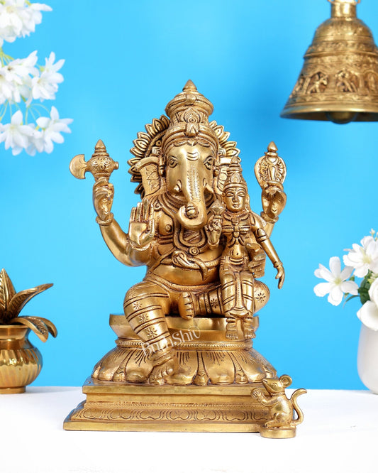 Brass Uchishta Siddhi Ganesha Sculpture 12" - Budhshiv.com