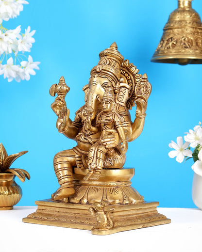 Brass Uchishta Siddhi Ganesha Sculpture 12" - Budhshiv.com