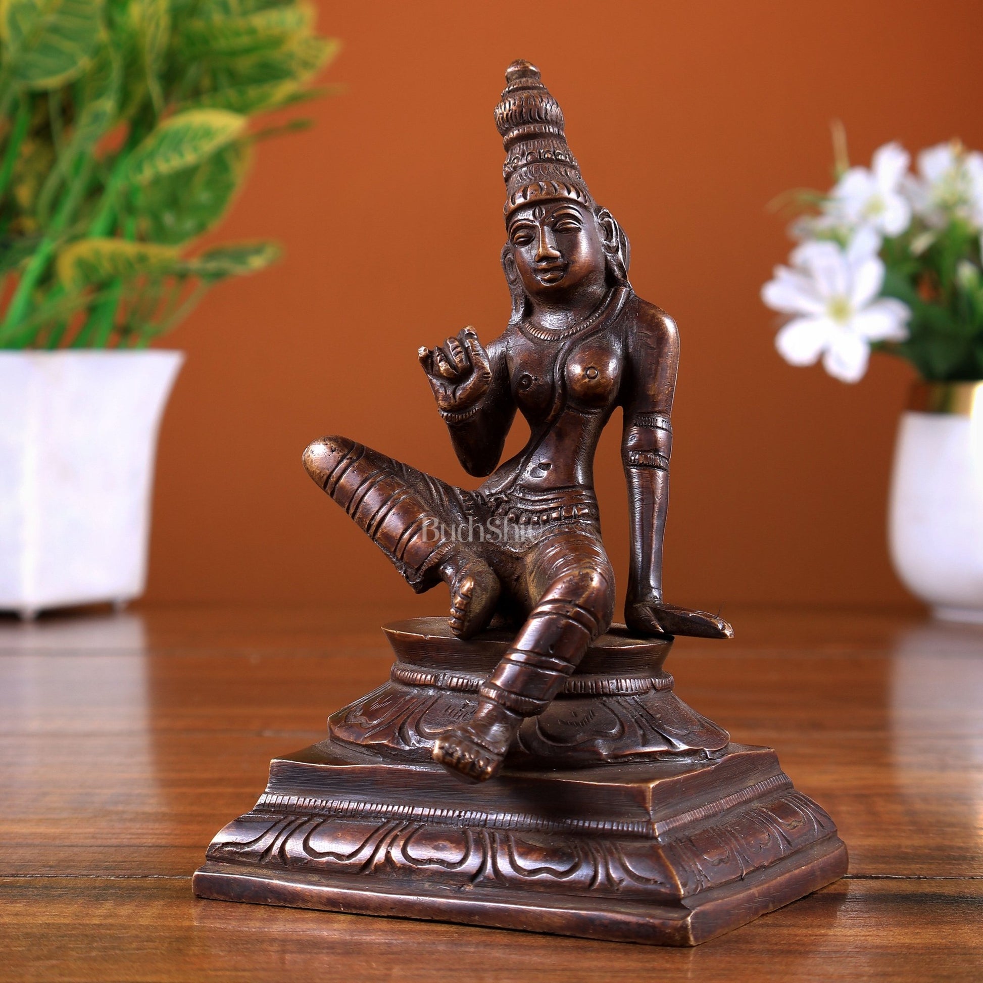 Brass Uma Parvati Bhoga Shakti Idol – Brown Tone Finish - Budhshiv.com