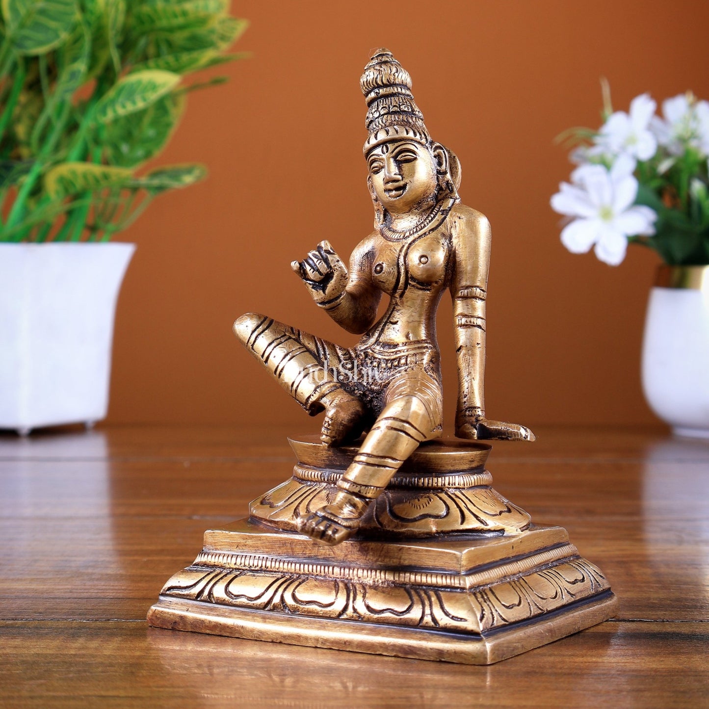 Brass Uma Parvati Bhoga Shakti Idol – Butter Gold Tone 5.5 inch - Budhshiv.com