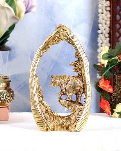 Brass Unique Bear Showpiece – Handcrafted Wildlife Home Décor Sculpture 7.5 inch - Budhshiv.com
