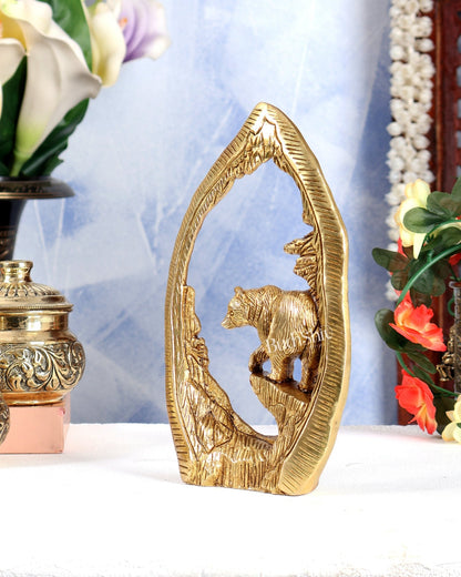 Brass Unique Bear Showpiece – Handcrafted Wildlife Home Décor Sculpture 7.5 inch - Budhshiv.com