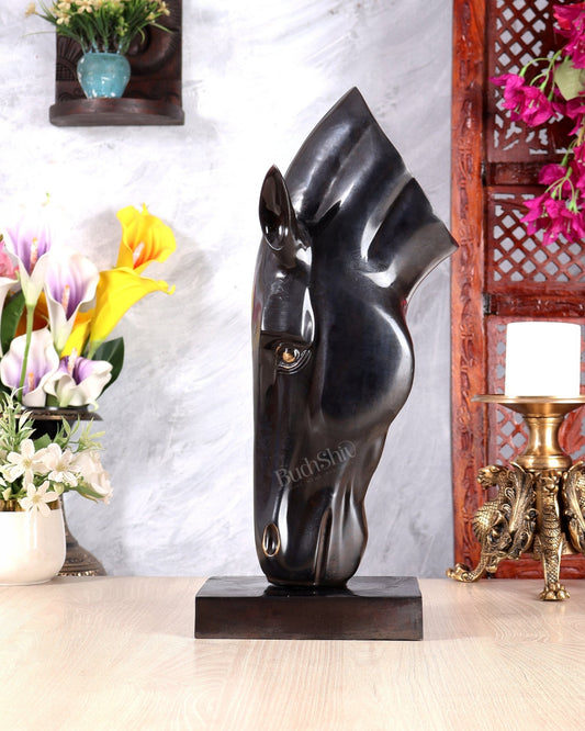 Brass Unique Black Horse Face Décor Artefact – Modern Handcrafted Statement Sculpture 17.5 inch - Budhshiv.com